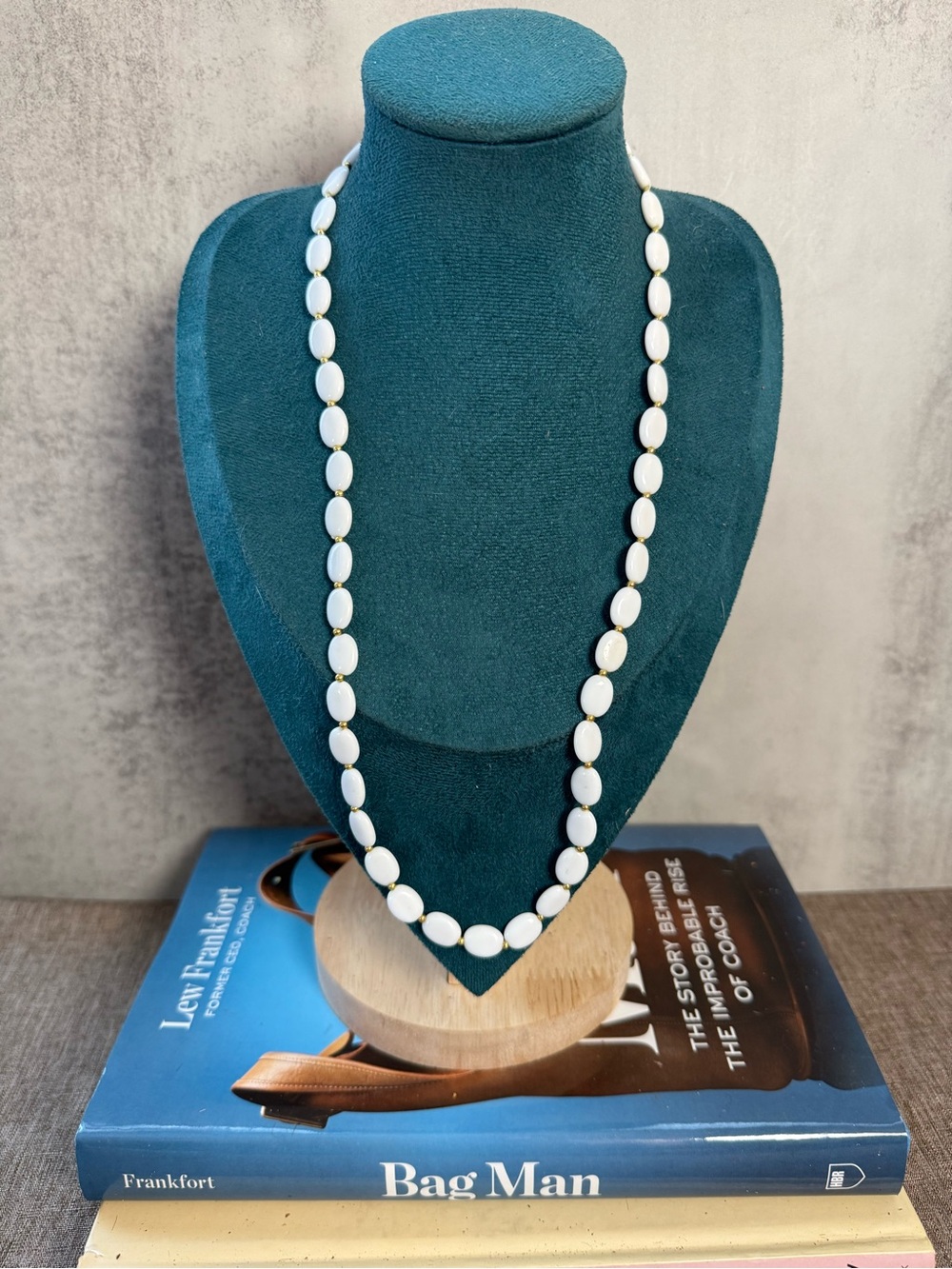 Vintage Napier Lucite Beaded Necklace | Classic White & Gold Tone